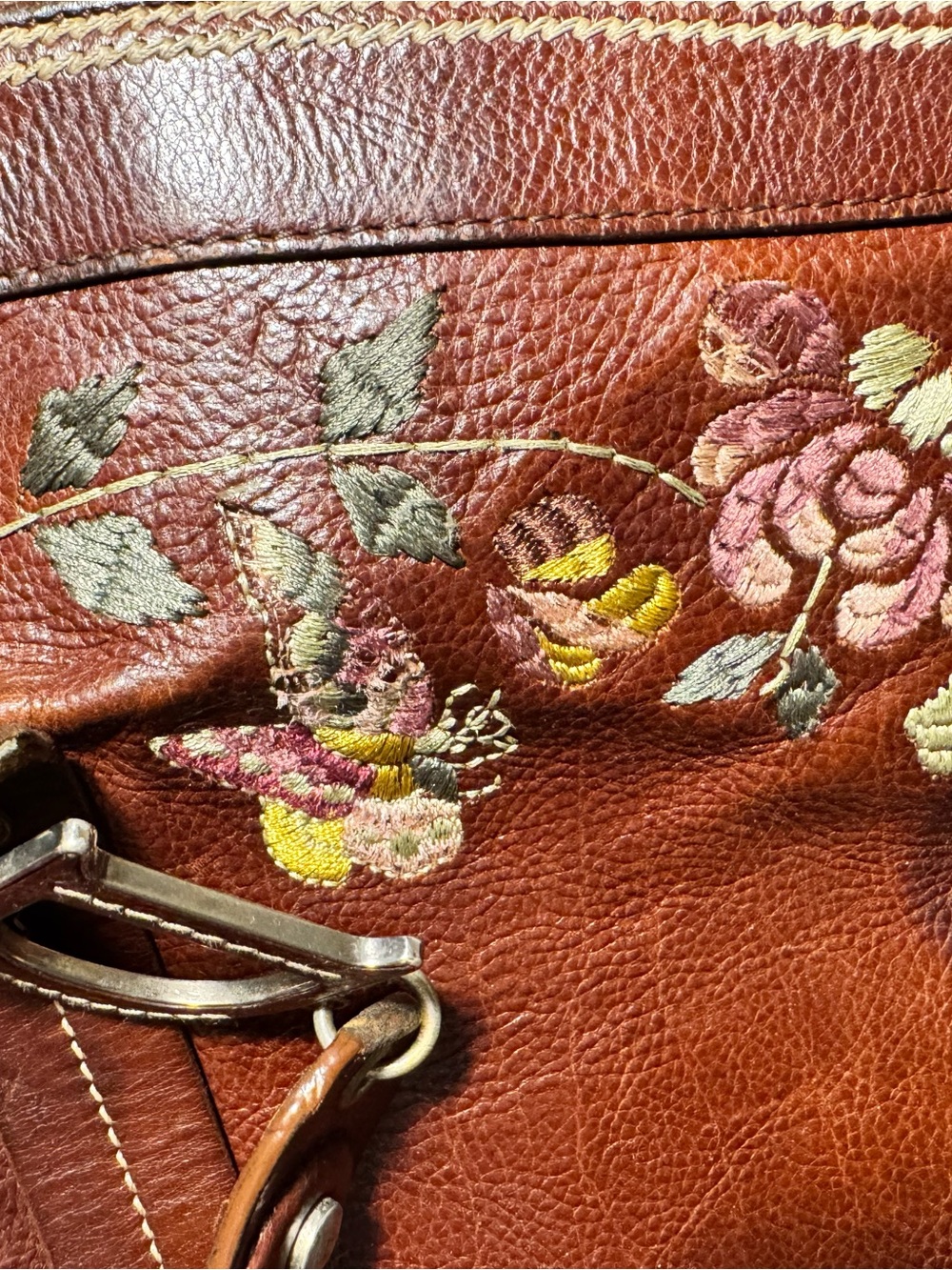 Dior Brown Leather Tote with Floral Embroidery - Picture 12 of 12